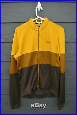 EUC! Rapha Tricolour Long Sleeve Jersey XL Mustard Brown Cycling Top