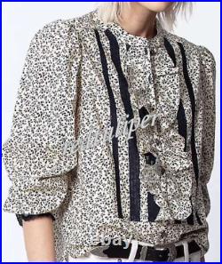 Foral Stand Collar Ruffled Cuffs Lace Trim Long-Sleeved Shirt