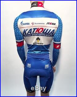 KATUSHA`s team cycling spandex skinsuit. Race suit with long sleeve. Sz S