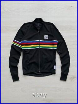 Mens SANTINI SMS UCI Rainbow Long Sleeve Wool Shirt Cycling Jersey Black Size L