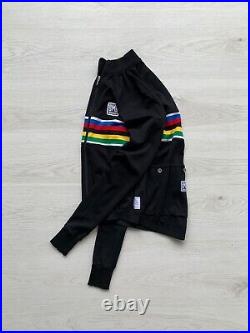 Mens SANTINI SMS UCI Rainbow Long Sleeve Wool Shirt Cycling Jersey Black Size L