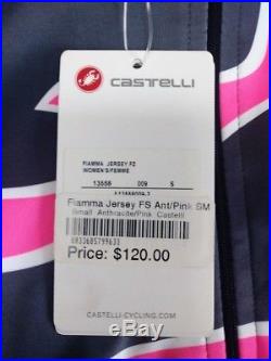 NWT Castelli Fiamma Flame Jersey Women's SMALL thermal long sleeve full zip PINK