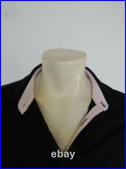 RAPHA Black Long Sleeve Merino Polo Shirt With Pink Gingham Trim Size LARGE