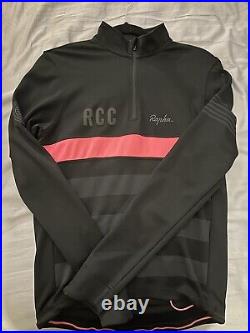 RAPHA RCC Men's Long Sleeve Cycling Jersey Medium Wool Blend 1/4 Zip Black/Pink