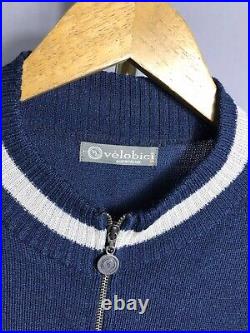 Velobici Cycling Shirt Merino Wool Long Sleeve Blue Full Zip Sz L