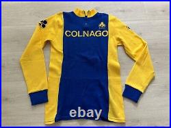 Vintage COLNAGO Cycling Wool Long Sleeve Racing Jersey Yellow Rare