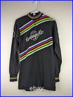 Vintage Campagnolo Black Rainbow Long Sleeve Wool Pullover Cycling Jersey Size 5