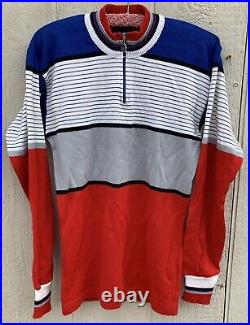 Vintage Cycling Jersey Striped Wool Long Sleeve Castano Primo Size 2