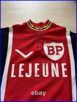 Vintage Decca Lejeune Cycling Wool Red Racing Jersey Sz 4 Made in Belguim