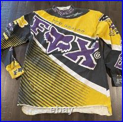 Vintage Fox Racing BMX Motocross Yellow Motorbike Long Sleeve Jersey Shirt Large