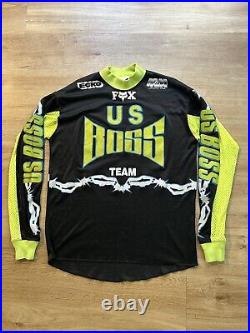 Vintage US BOSS Bmx Racing TEAM Jersey Long Sleeve Yellow Blue Black XL RARE
